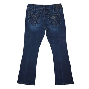 Silver Jeans Womens 31x32 Blue Suki Surplus Dark Wash Embroidered Straight Leg